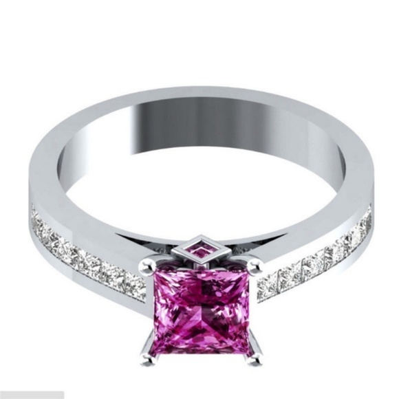 925 Silver Ring Princess Cut Ruby New - Picture 3 of 4